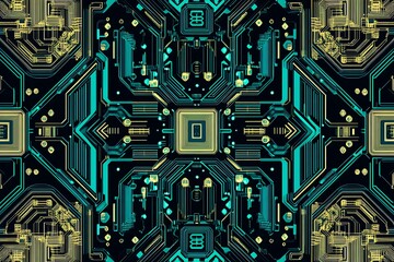 Abstract close-up of a glowing blue digital circuit board, showcasing intricate connections and technological design on a black background.
