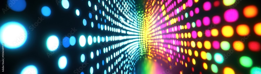 Poster colorful glowing dots create an abstract perspective tunnel illusion
