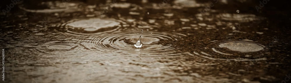 Poster Raindrops impact a surface creating concentric circular water ripples
