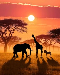 giraffe at sunset