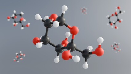 3d rendering of molecular structure of Allulose, also known as D-psicose, 