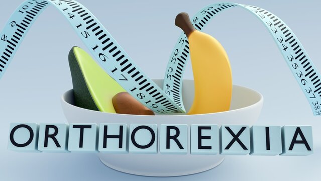 A 3d rendering of the concept of orthorexia nervosa, an eating disorder characterized by an obsessive focus on healthy eating.