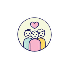 Employee Satisfaction Concept icon Community Unity Icon: Cartoon Illustration of Smiling Figures with Pink Heart in Light Yellow Circle