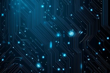 Abstract close-up of a glowing blue digital circuit board, showcasing intricate connections and technological design on a black background.
