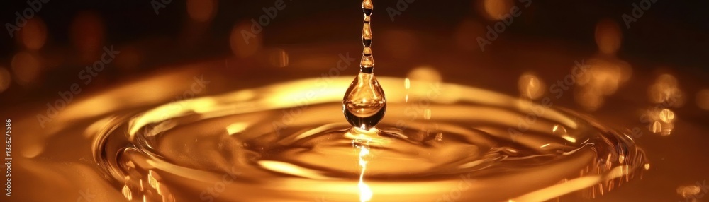 Poster a single droplet of liquid creating ripples and reflections