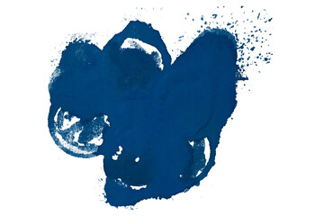 Bright blue watercolor or ink stain with watercolor marks on transparent background.