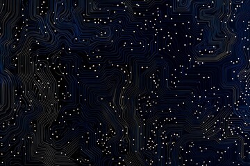 Abstract close-up of a glowing blue digital circuit board, showcasing intricate connections and technological design on a black background.
