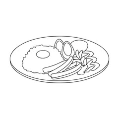Simple Line Drawing of Fried Egg, Rice, and Fries Meal