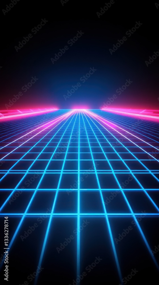 Poster a vibrant retro inspired grid illuminated with bright colorful lights