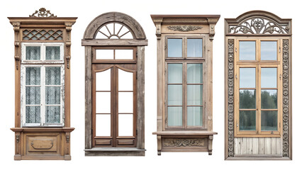 Obraz premium Antique Wooden Windows: Architectural Details & Design Elements
