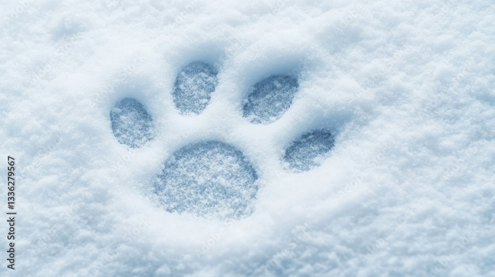 Poster a distinct paw print pressed deep into fresh white snow