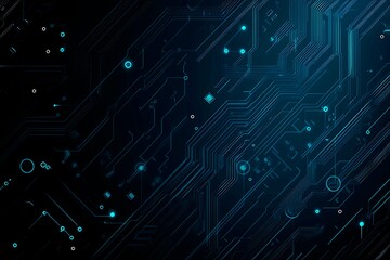 Abstract close-up of a glowing blue digital circuit board, showcasing intricate connections and technological design on a black background.
