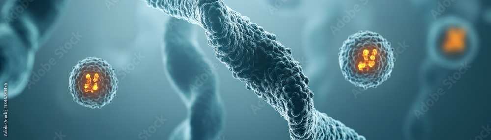 Poster detailed microscopic rendering of biological cellular dna structure