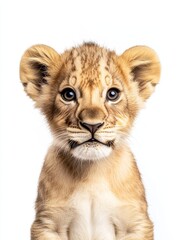 Obraz premium Adorable Lion Cub Portrait: A Captivating Gaze into the Wild's Innocence, Showcasing the Beauty and Charm of a Young Lion, Perfect for Wildlife Enthusiasts