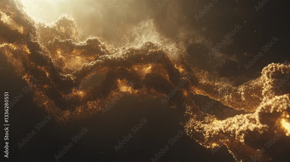 Poster Abstract golden structures and clouds illuminated by bright sunlight create ambience