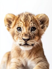 Obraz premium Adorable Lion Cub Portrait: A Captivating Gaze into the Wild, High Quality Image Showcasing the Innocent Charm of a Young Lion