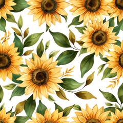 Vibrant Watercolor Sunflowers Seamless Pattern