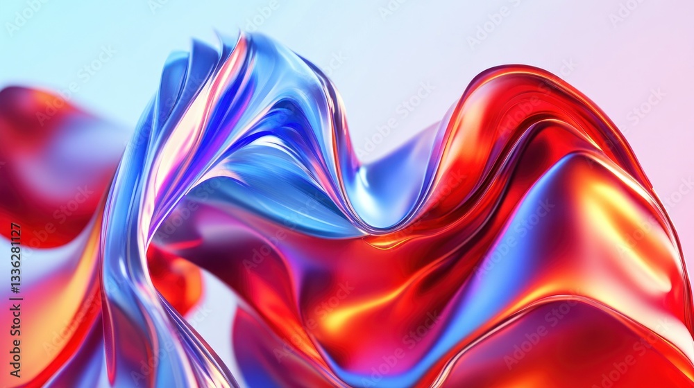 Poster Vibrant abstract flowing forms with glossy surfaces and gradient colors