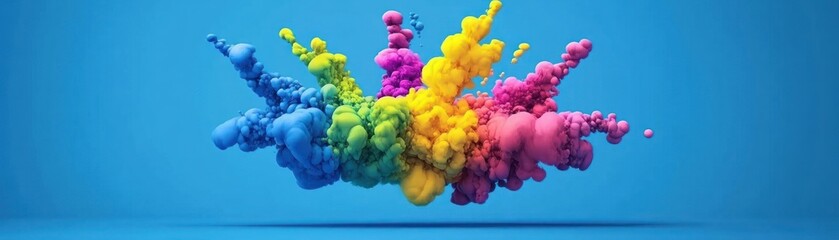 Colorful explosion of vibrant clouds against a blue backdrop