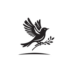 Flying Bird with Olive Branch | Peaceful Dove Silhouette Logo