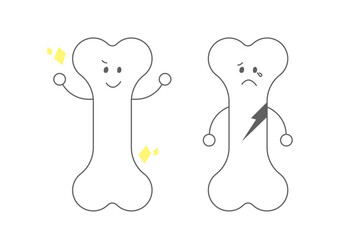 骨, 骨密度, 骨粗鬆症, 骨折, 骨の健康, カルシウム, ビタミンD, 健康, 予防, 高齢者, 介護, 医療, 健康管理, ヘルスケア, 栄養, 運動, 筋トレ, サプリメント, 骨強化, 骨の老化, リスク, イラスト, キャラクター, かわいい, シンプル, 説明資料, 健康意識, 医療関係者向け, 教育用, フラットデザイン