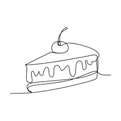 Single line Cake Drawing Cherry, Icing, Dessert, Sweet Treat