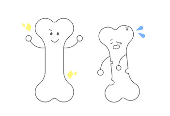 骨, 骨密度, 骨粗鬆症, 骨折, 骨の健康, カルシウム, ビタミンD, 健康, 予防, 高齢者, 介護, 医療, 健康管理, ヘルスケア, 栄養, 運動, 筋トレ, サプリメント, 骨強化, 骨の老化, リスク, イラスト, キャラクター, かわいい, シンプル, 説明資料, 健康意識, 医療関係者向け, 教育用, フラットデザイン, アイコン, ベクター, 歯, シンボル, 解剖, 臼歯, 