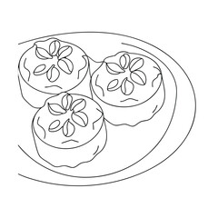 Three Delicious Round Cakes on a Plate, Simple Line Art Drawing