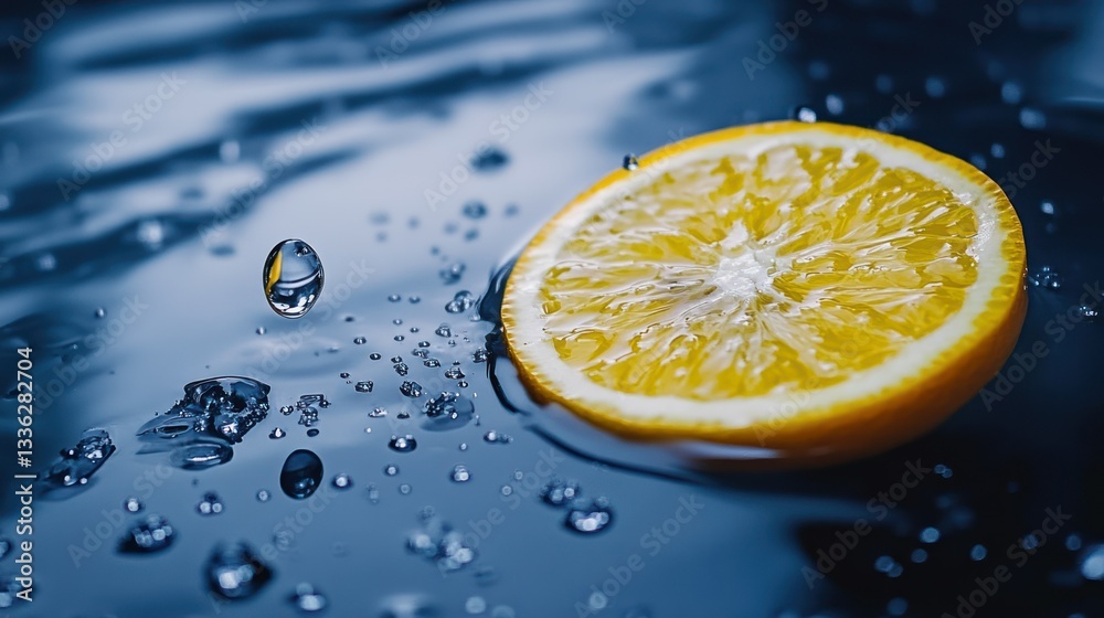 Poster a fresh citrus slice surrounded by sparkling water droplets