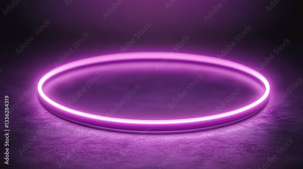 Poster a glowing neon circle floating above a textured dark surface
