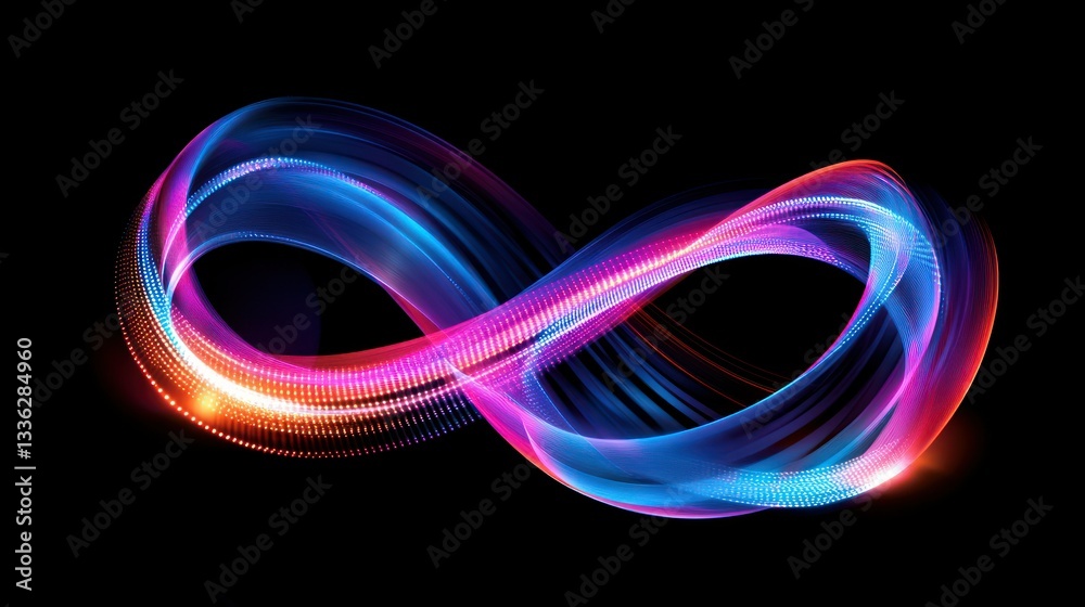 Poster abstract image of a glowing infinitude design against black background