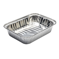 Obraz premium Empty aluminum food tray ready for use shiny metallic surface disposable container