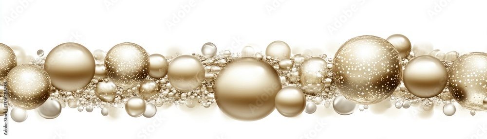 Poster golden spheres and tiny bubbles form a decorative border design