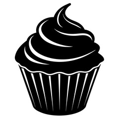 A cupcake blushing as frosting is applied silhouette vector illustration