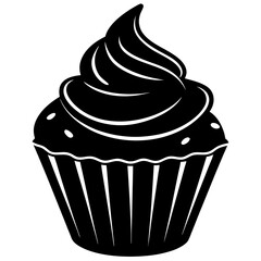 A cupcake blushing as frosting is applied silhouette vector illustration