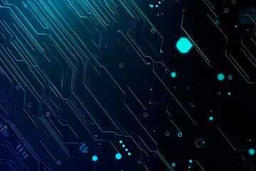 Abstract close-up of a glowing blue digital circuit board, showcasing intricate connections and technological design on a black background.
