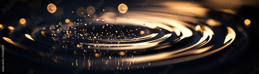 Poster abstract image showing water rings and golden shimmering bokeh
