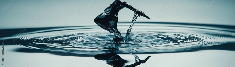 Poster Abstract water art with a dynamic splash and reflection created