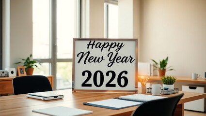 Happy New Year 2026 Office Desk Workspace Modern Design Celebration Hope Clean Light Goals Event    