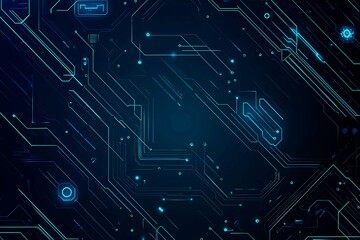 Abstract close-up of a glowing blue digital circuit board, showcasing intricate connections and technological design on a black background.
