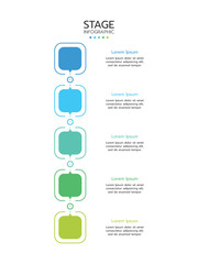 5 Elements placed in vertical row. Concept of 5 successive steps of project development process. Flat infographic design template. Simple vector illustration for business analytics.