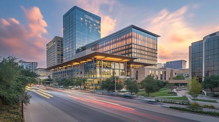 Obraz premium Modern Office in Evening Glow 