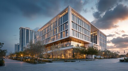 Obraz premium Modern Office in Evening Glow 