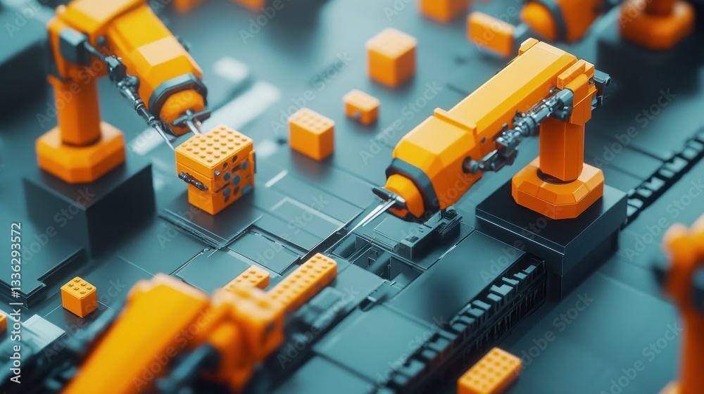 Poster Automated production line assembling small objects using robotic arms