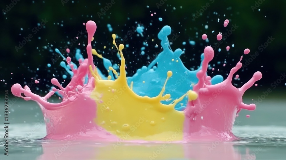 Poster Colorful paint splashed into water creating unique and bright shapes
