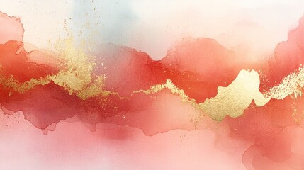 Obraz premium A watercolor painting showing abstract shapes and golden elements