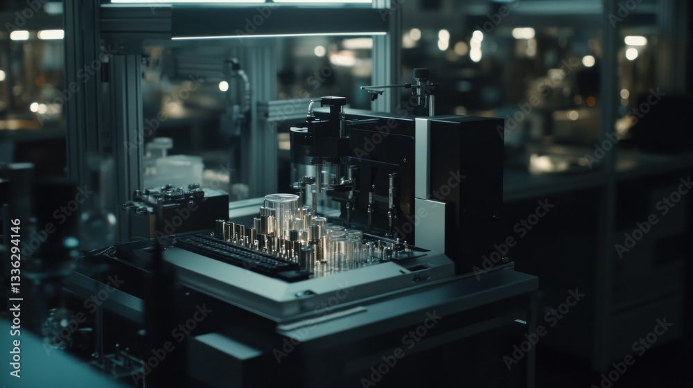 Poster automated scientific equipment working within a modern laboratory environment