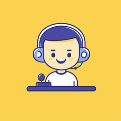 Cute customer support icon in flat design for help desk and call center services