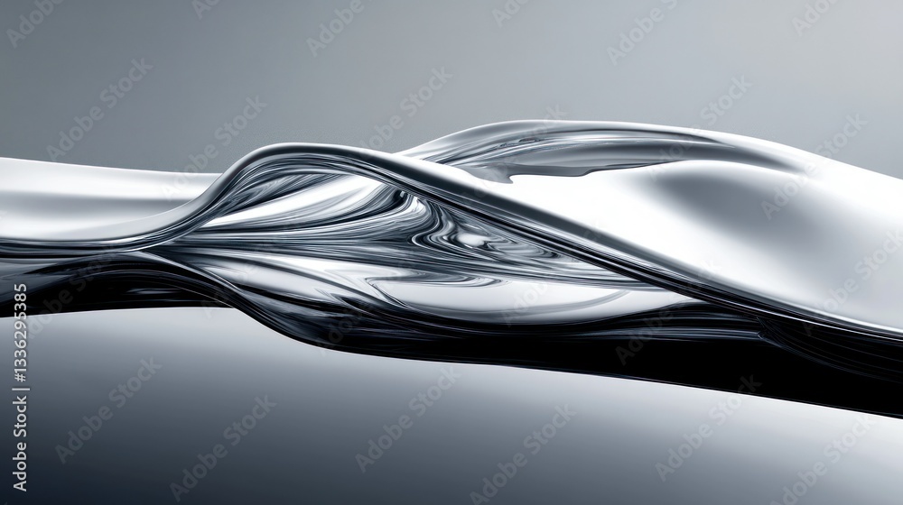 Leinwandbilder Abstract flowing chrome structure with reflective surface and gradient background