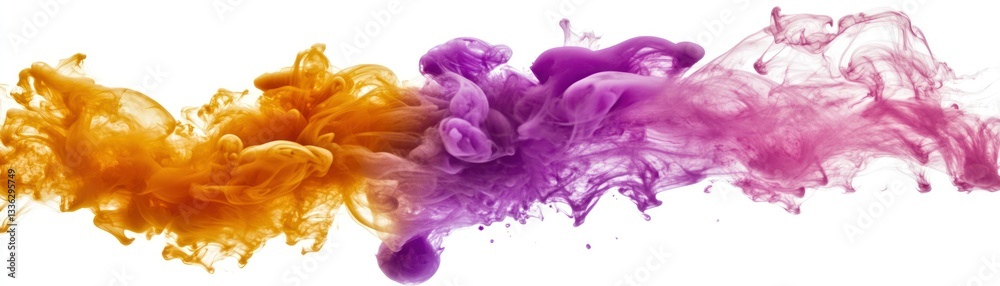 Poster colorful swirls of ink create an abstract blend across white backdrop